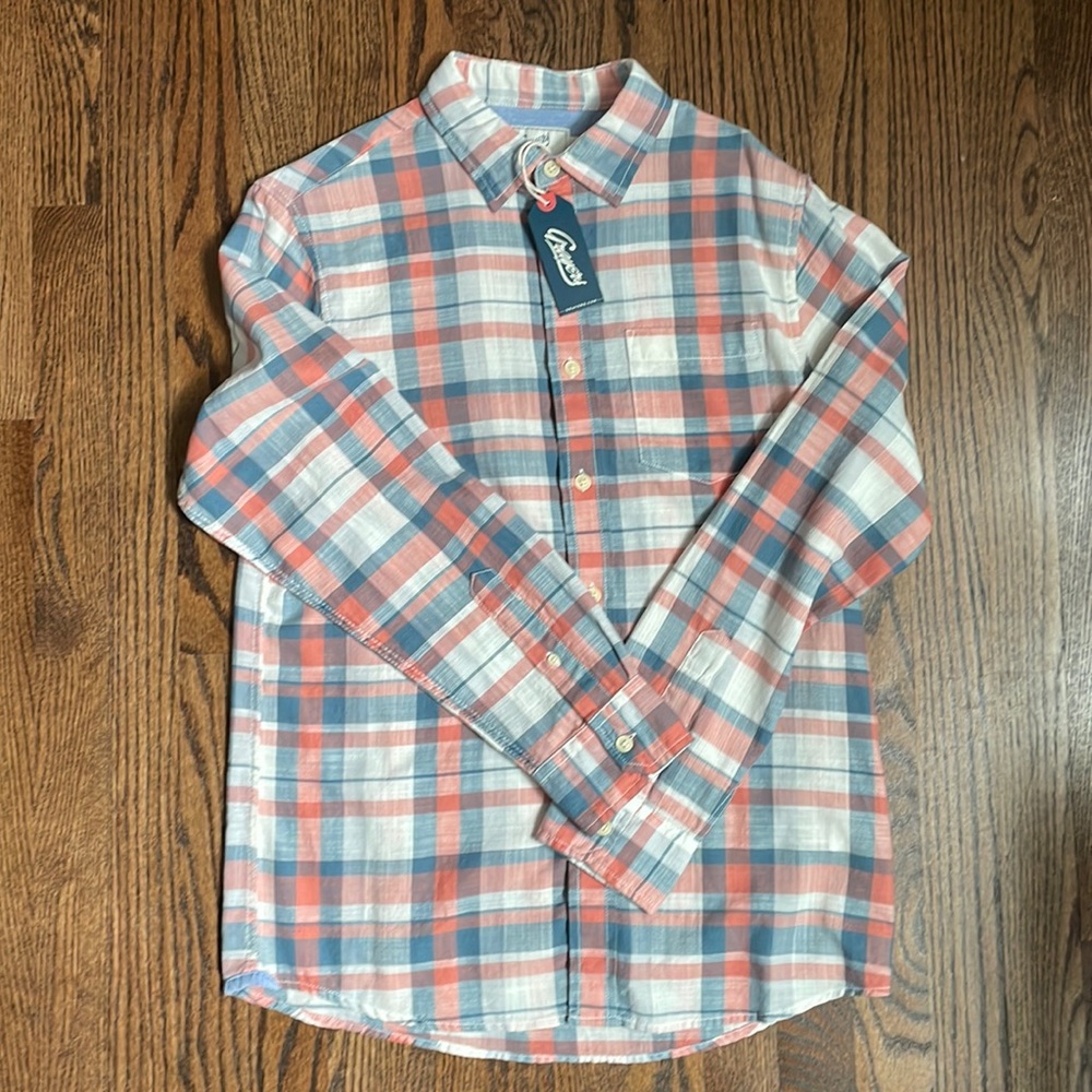 Grayers L/S lightweight shirt, salmon/blue plaid, size small